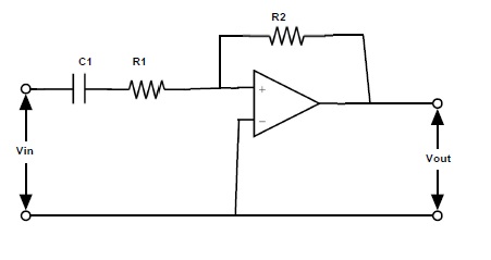 Fig: Active High Pass Filter using Inverting Operational Amplifier