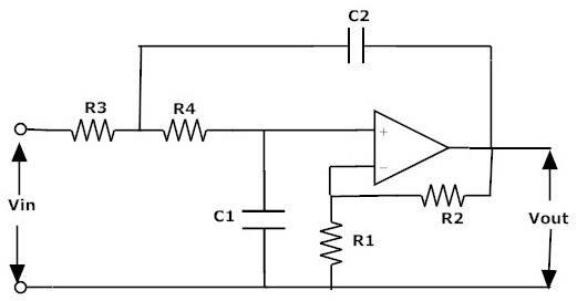 Fig: Second order active low p ass filter