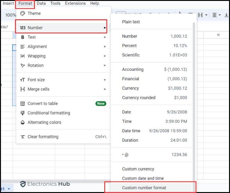 Access Format Options-google sheets number formatting