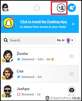 Add Friends or contact Via Snapchat Web interface-Snapchat from PC