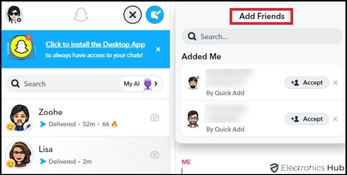 Add Friends you Know-Snapchat on desktop PC/computer/laptop