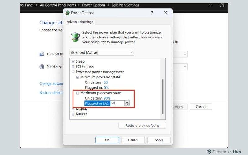 Change Power Plan Settings-decrease cpu usage