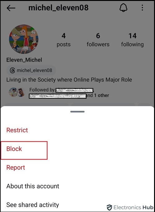 Choose block-hide follower on instagram