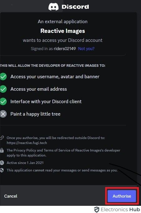 click Authorize-discord reactive image