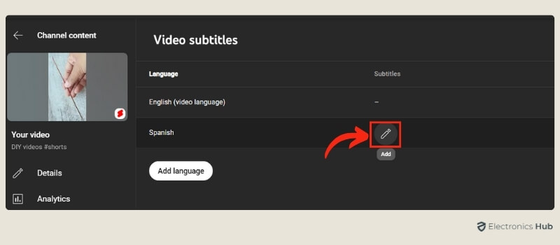 click on “Add” icon - youtube videos translate