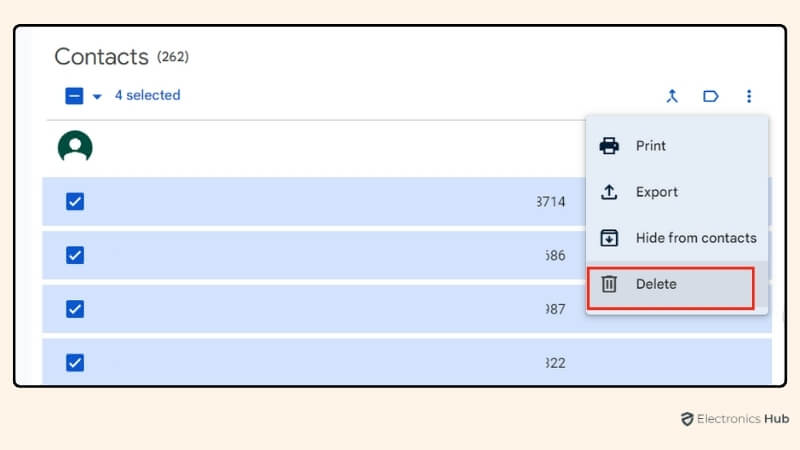 click on Delete - how to delete contacts from google