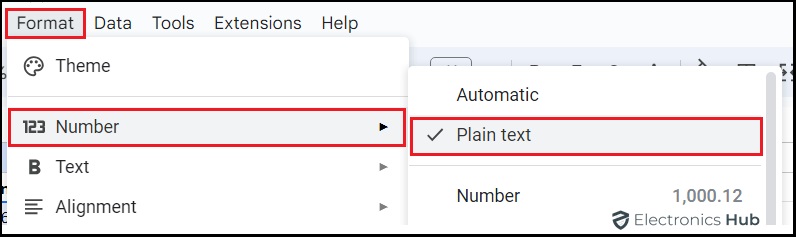 Click on the Format-google sheets format phone number