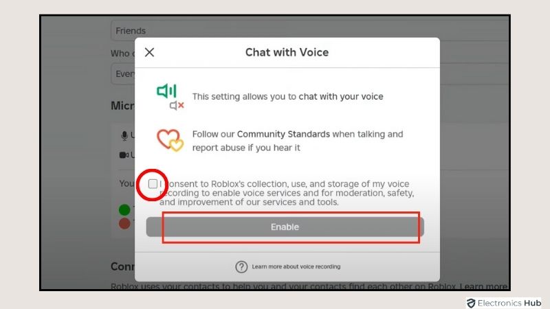 click the “Enable” button - activate roblox voice chat