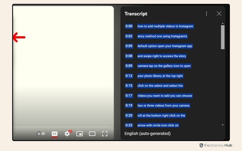 Copy the Transcript-download subtitles in youtube