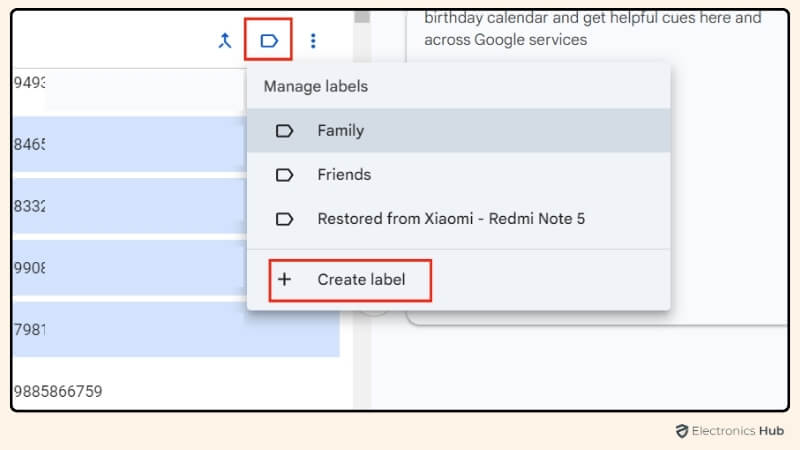 create a new label - how to save contacts with google