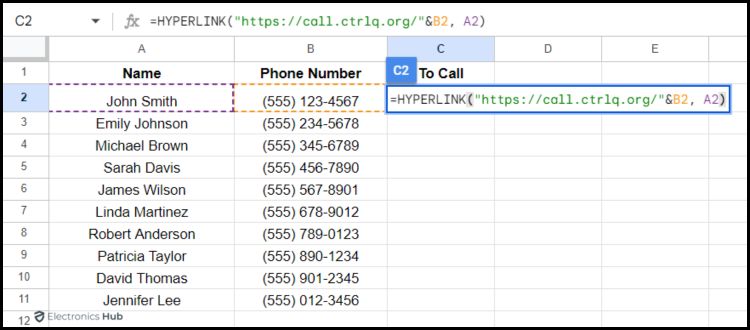 Create Hyperlinks-phone number format google sheets