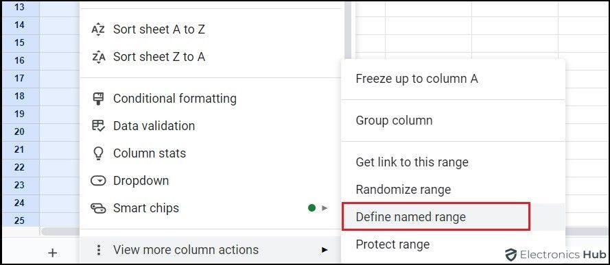 Defined named range-google sheet name column