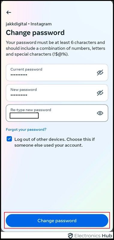 Enter new passoword-how to change passwords on instagram