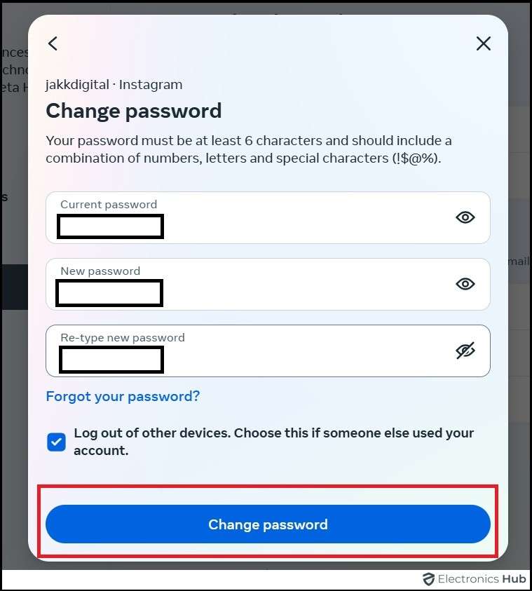 Enter new password on Desktop-how to change instagram password on phone