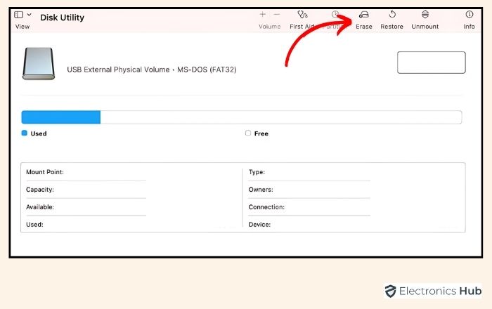 Erase button at top of Disk Utility window - format sdhc