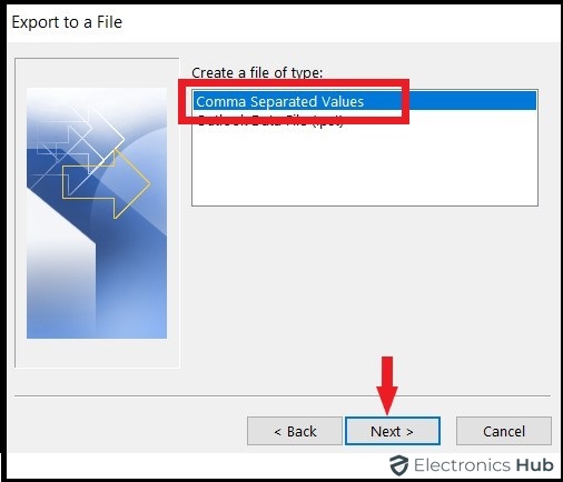 export to a file tab-how export outlook contacts