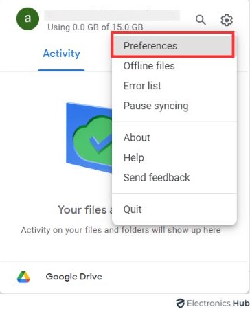 Preferences - google drive and google photos