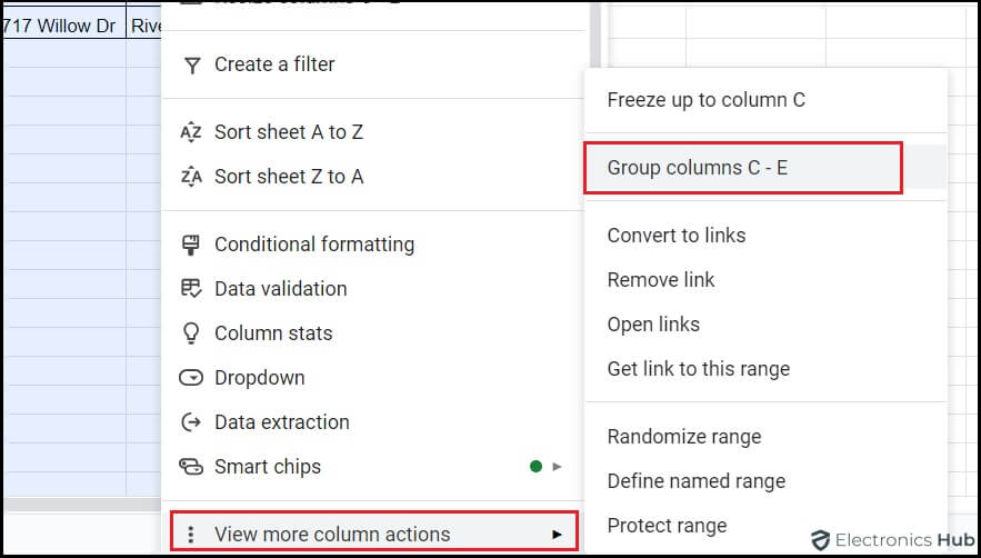 Group Columns- google sheet group columns