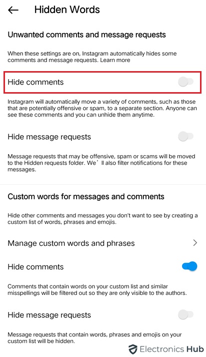 hide comments - delete instagram comments