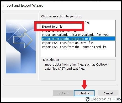 import export wizard-how to export outlook contacts