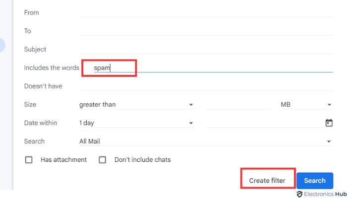 Include the Words Spam - Gmail