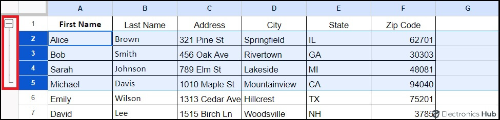 minus sign- group rows google sheets