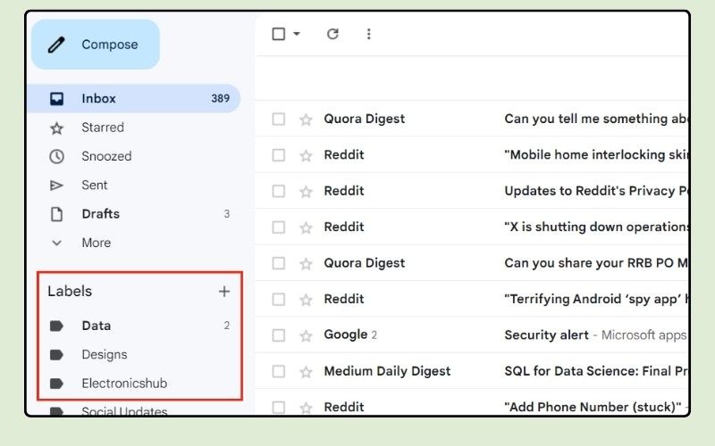 Navigate to the Labels Section-delete labels in gmail on phone