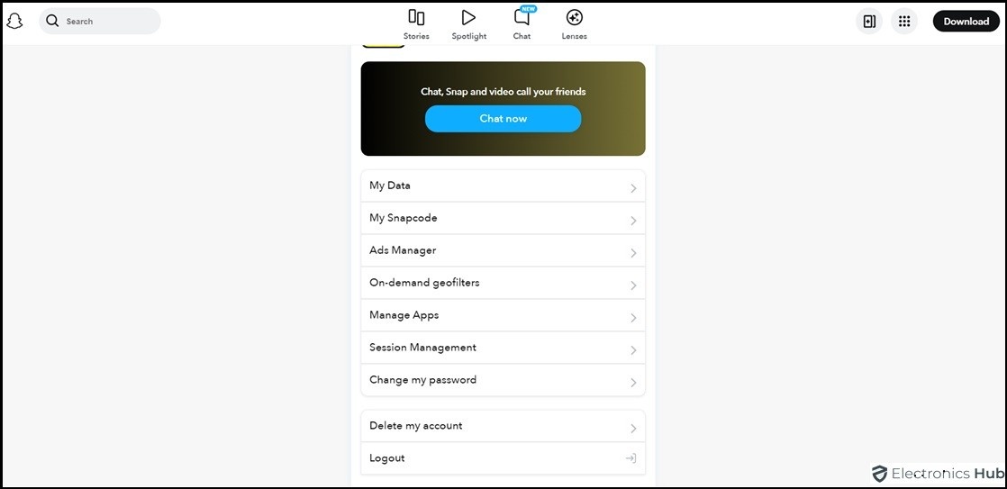 Open Account Settings to use Snapchat on PC-Desktop-Can you login to Snapchat on computer