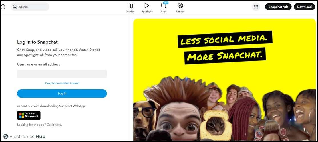 Open Snapchat on Web-Desktop Snapchat