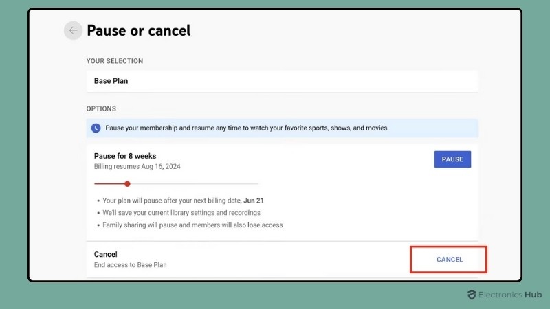 Pause or cancel Membership-youtube tv subscription cancel