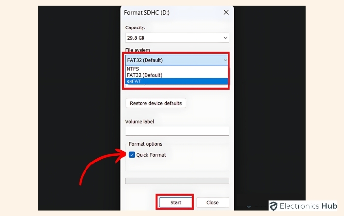 Quick Format - format sdhc card