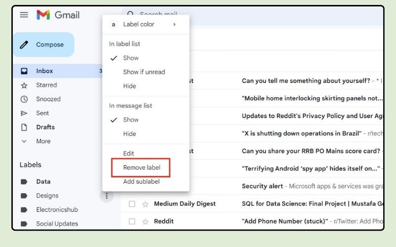 Remove the Label-remove inbox label in gmail