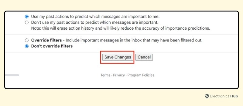 Save Changes-remove promotions from gmail