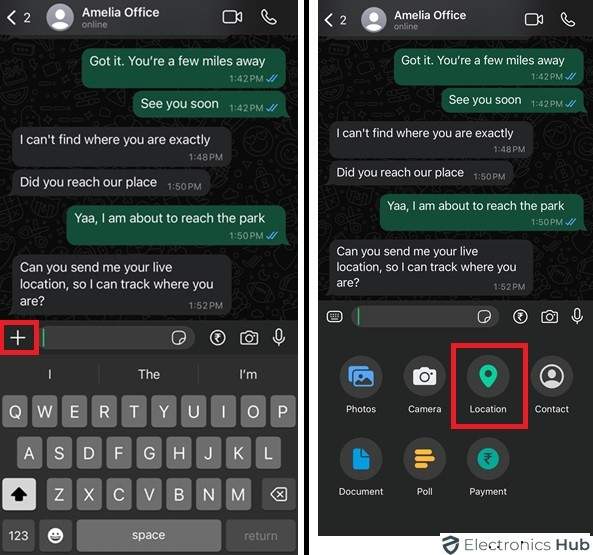 Select Attach Symbol-Share WhatsApp location