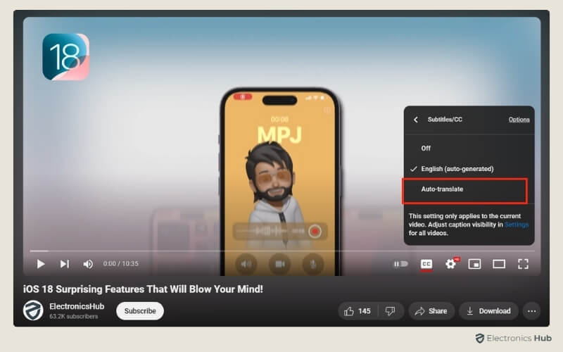 select “Auto-Translate” - how can i translate youtube videos