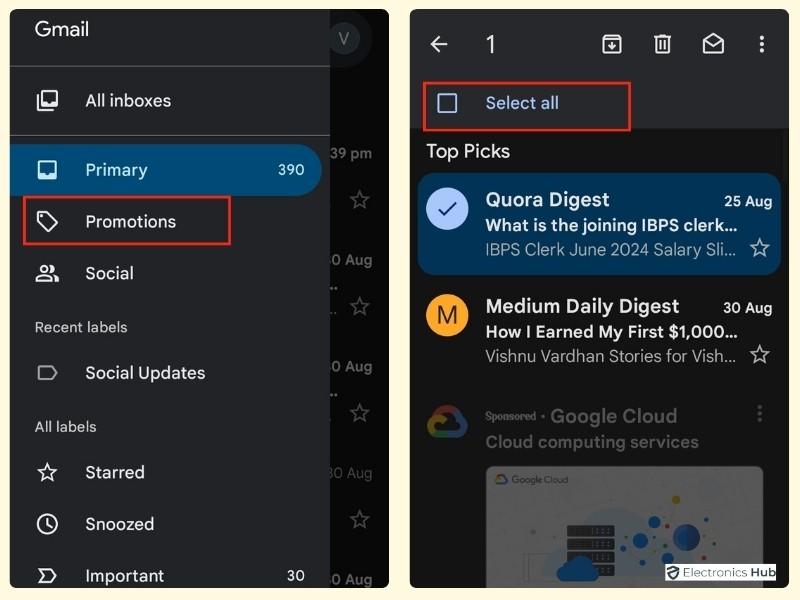 Select Promotional Emails-delete entire promotions folder in gmail