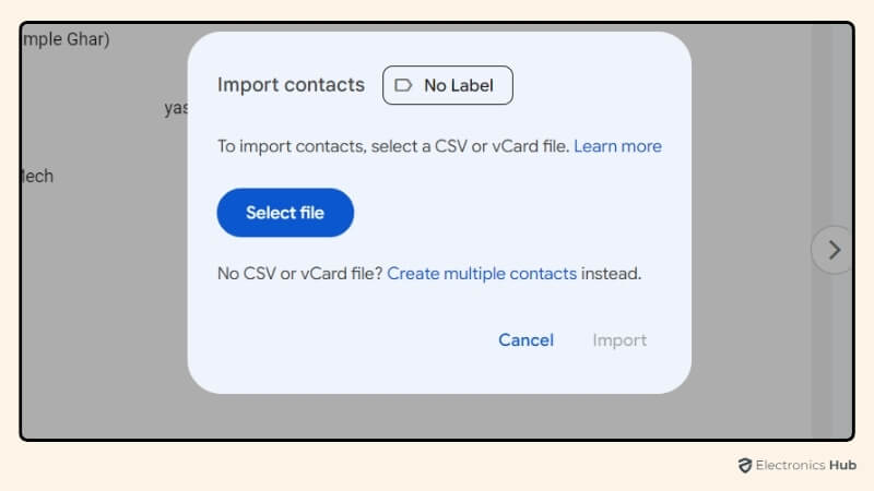 Select the file - gmail and contacts