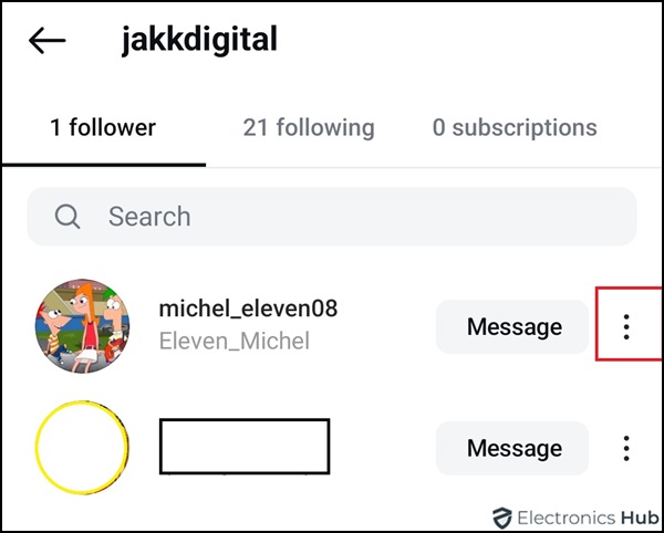 select user to remove-hide follower list on instagram