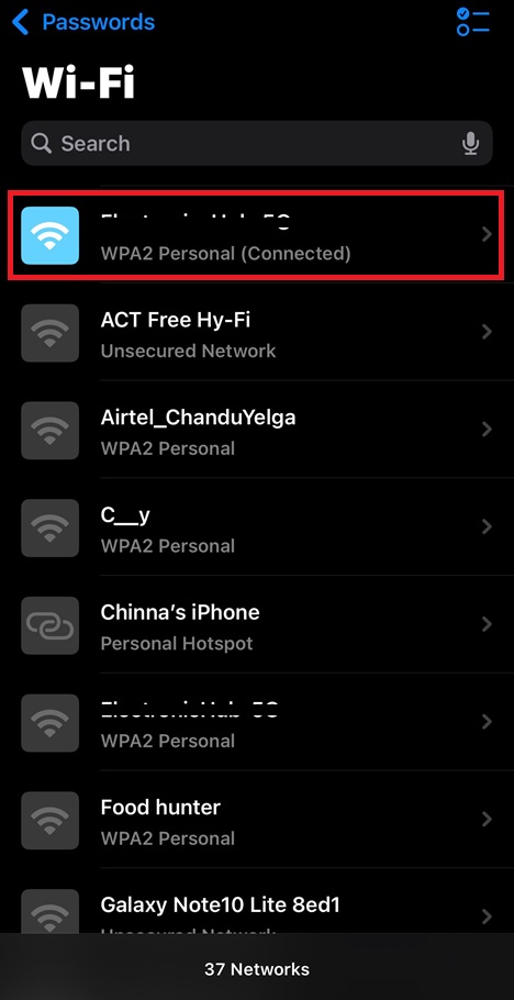 select Wi-Fi network - iOS