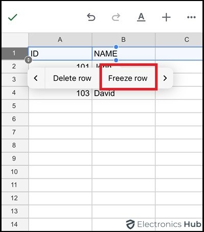 Select Freeze-Rename column googlesheet