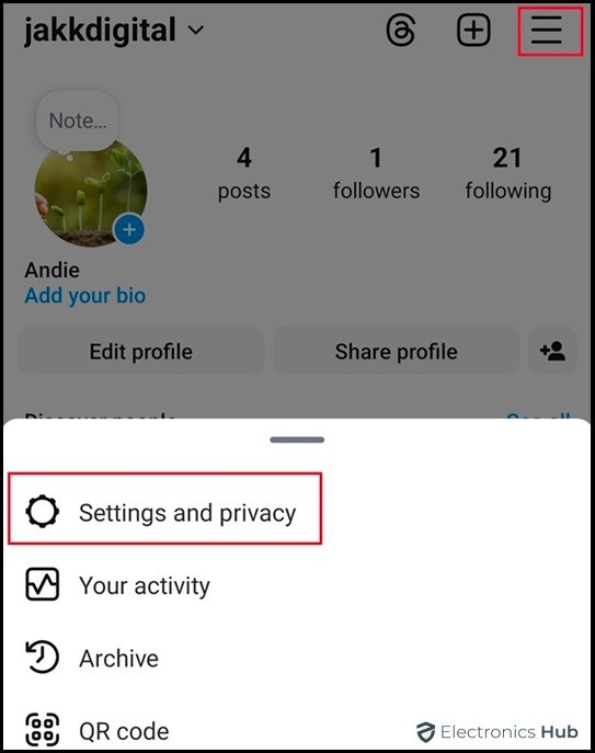 Settings and privacy on phone-change password instagram