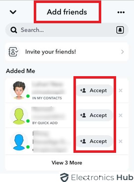 Tap + Accept-add friends on Snapchat