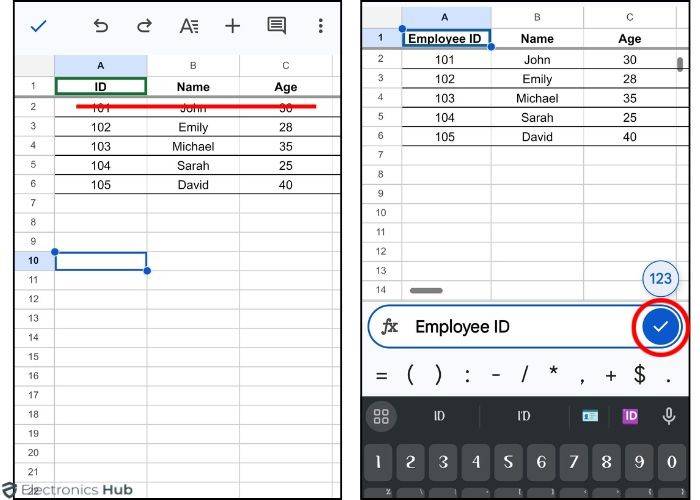 Tap the Tick-rename column googlesheets