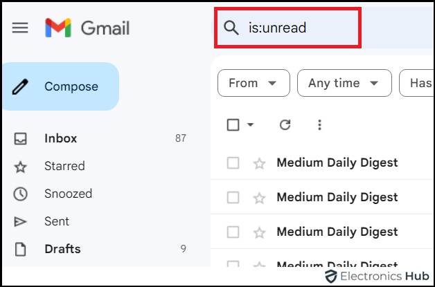 Type isunread-how to delete all unread email in gmail