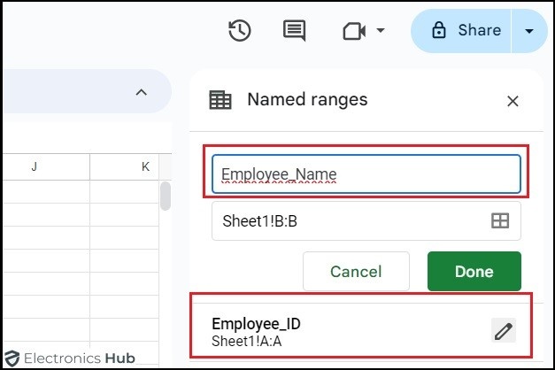 type the name-rename column googlesheets