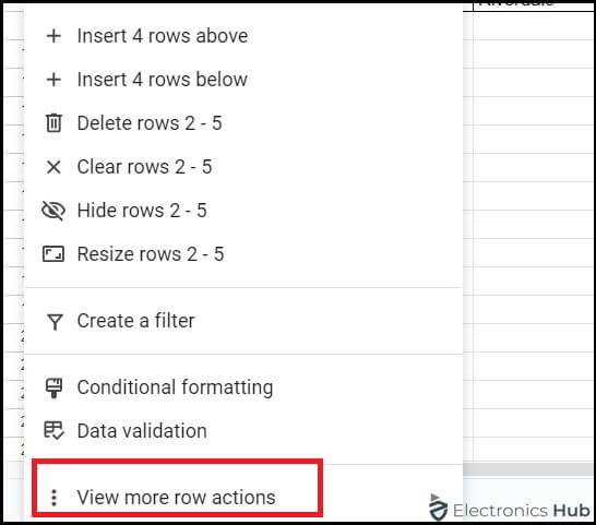 View More Row Actions-group rows google sheet