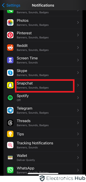 Select Snapchat to Disable Time Sensitive