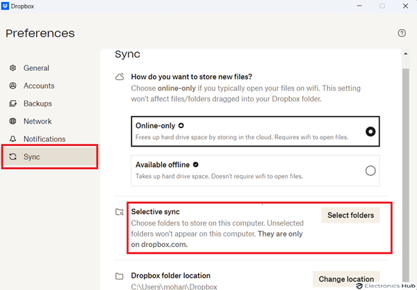 Selective Sync- 
 dropbox sync problem
