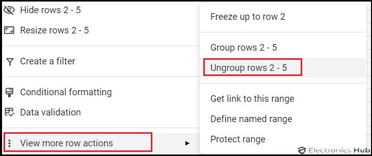 Ungroup Rows-group rows google sheet